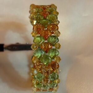Hand crafted Mermaid bracelet orange lime Gingkos & peach bicones 7.5 inches
